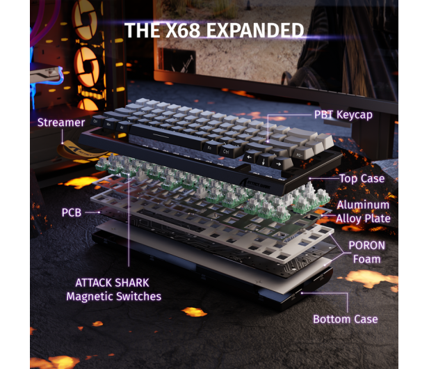 Attack Shark X68 HE Rapid Trigger 8kHz/128kHz Poron czarna 6972792470634 - 1349050 - zdjęcie 7
